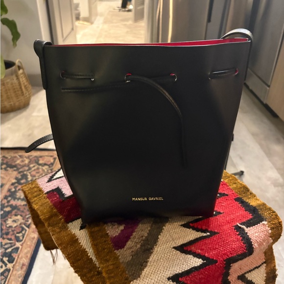 Mansur Gavriel Black Bucket Bag Red Interior + Pouch | Like New